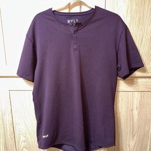 Mens Purple Dot BYLT Drop Cut S/S henley Large Lux BYLT Super Nice Vgc